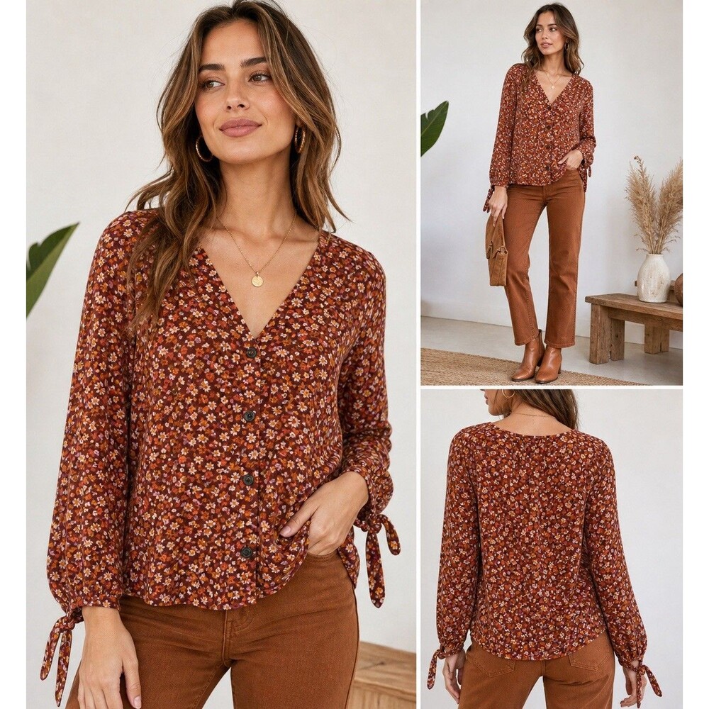 Madewell Prairie Floral Blouse M Tie Sleeve Button Front Boho Top Seen On TV